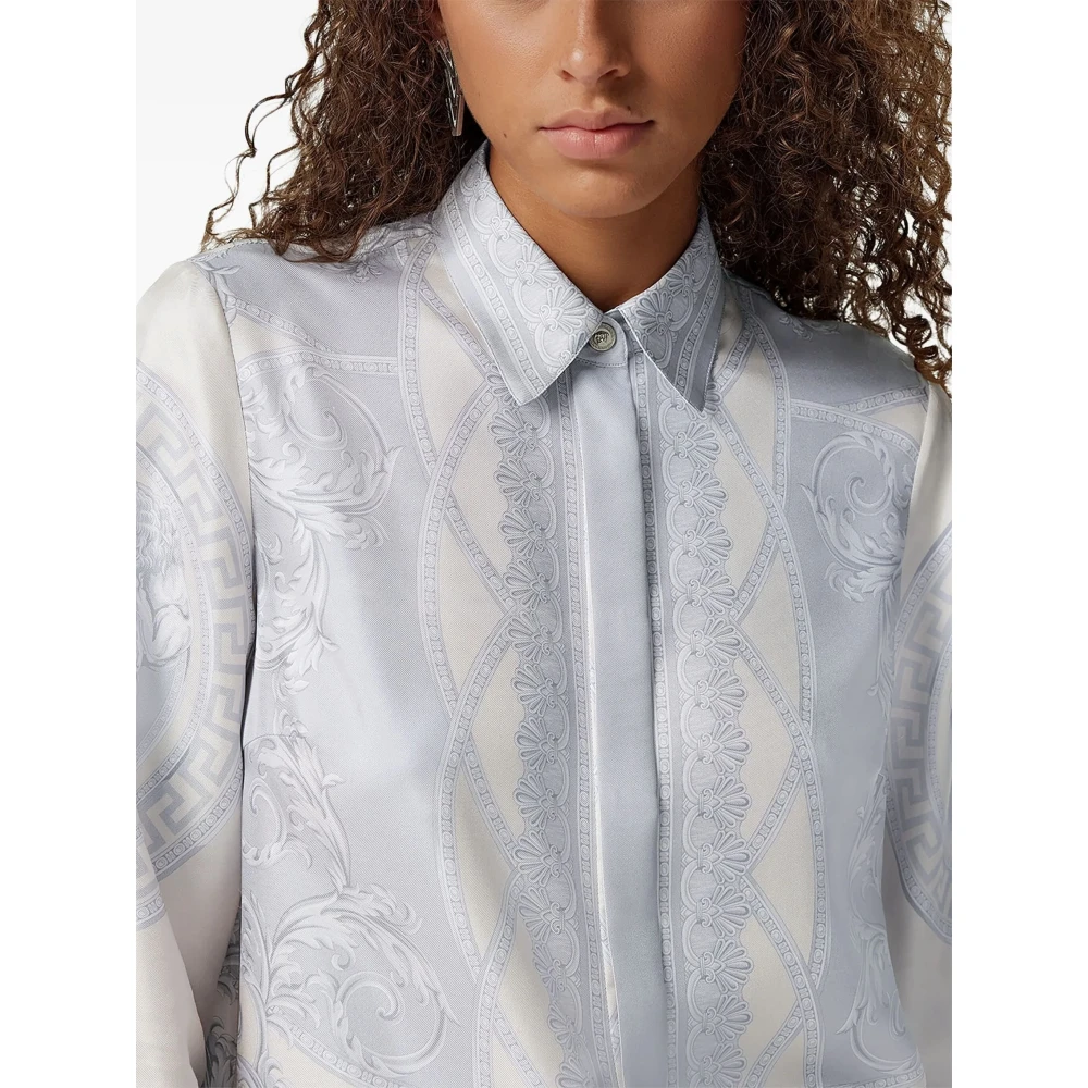 Versace Elegante Formele Overhemd in Zilver Grijs Gray Dames