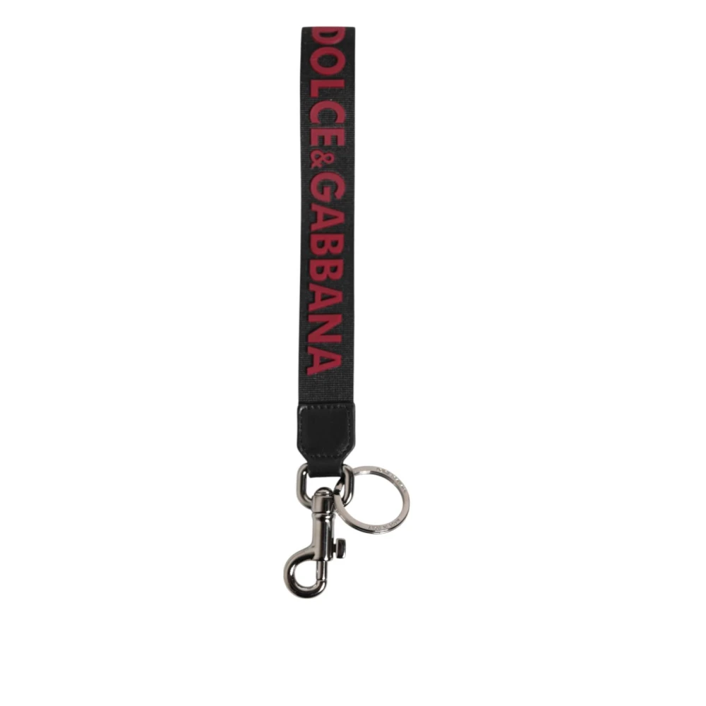 Dolce & Gabbana Mannelijk Zwart Accessoires Heren, One Size, Leer, Dg Logo Sleutelhanger Met Gegraveerde Hardware