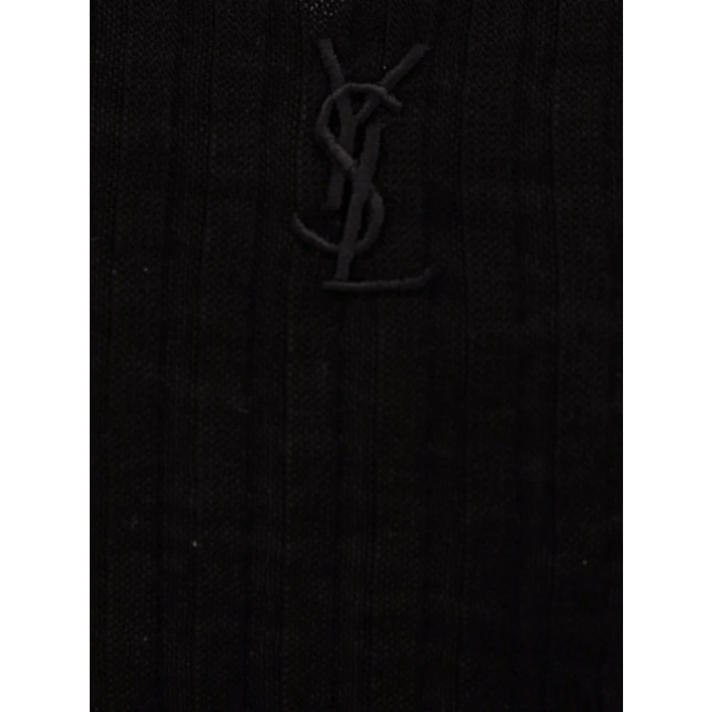 Saint Laurent Zwarte Mouwloze Wollen Top met Monogram Borduursel Black Dames