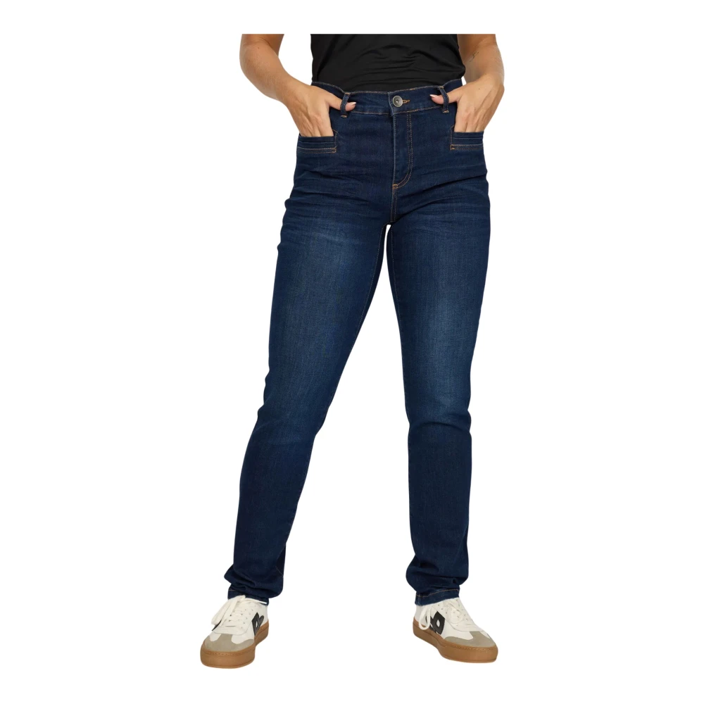 2-Biz Slim Fit Jeans Donkerblauw Blue Dames