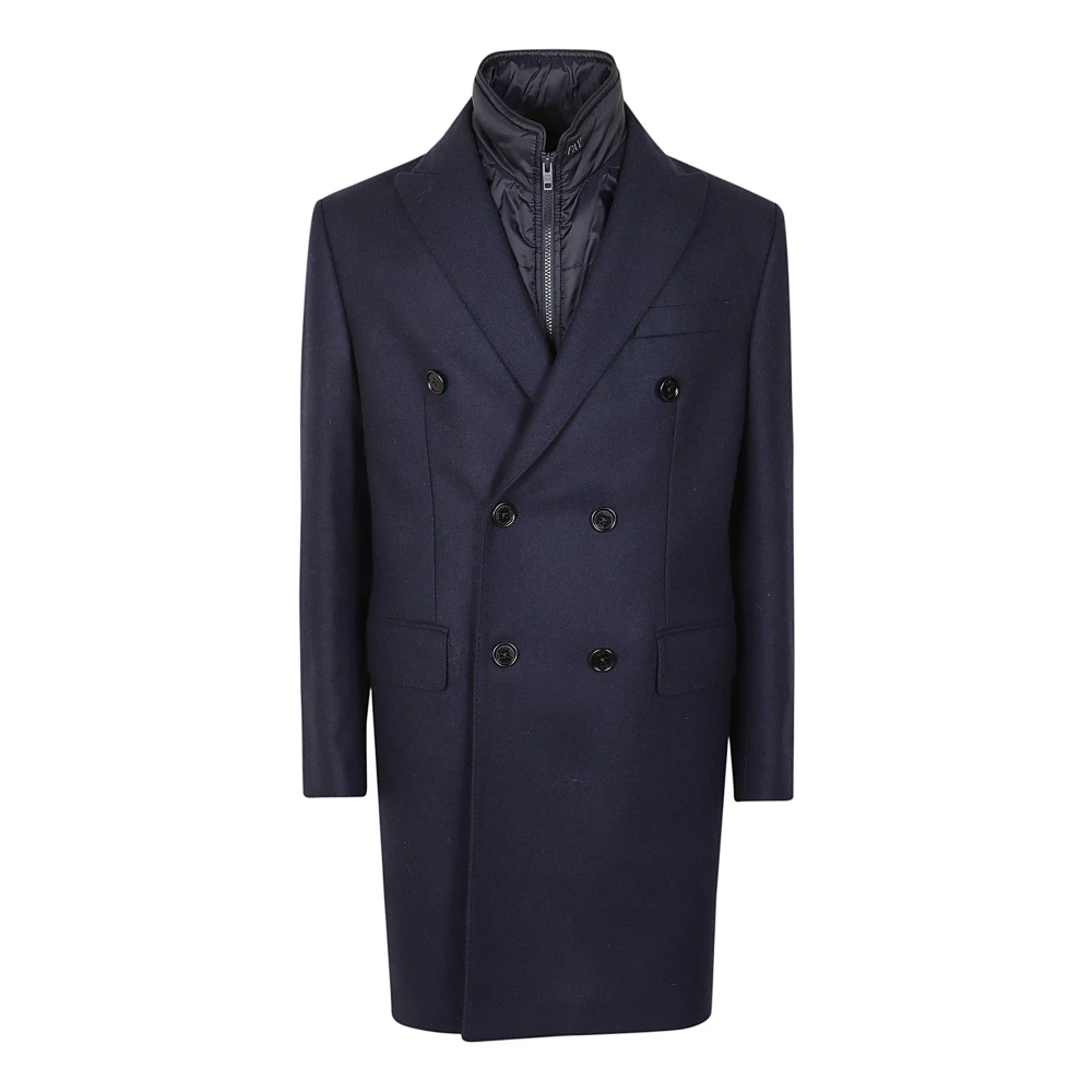 Fay Blauwe Wollen Kasjmierjas met Afneembaar Vest Blue Heren