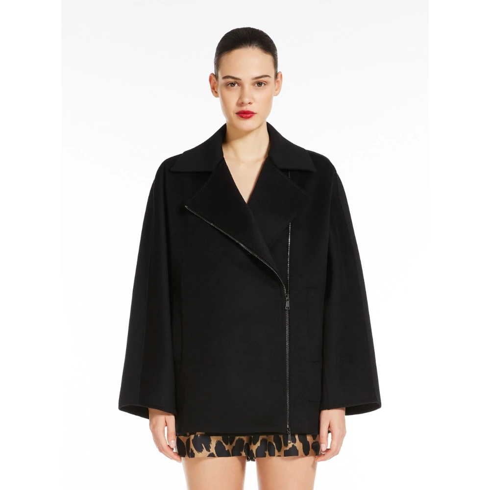 Max Mara Zwarte Wol Caban Jas Black Dames