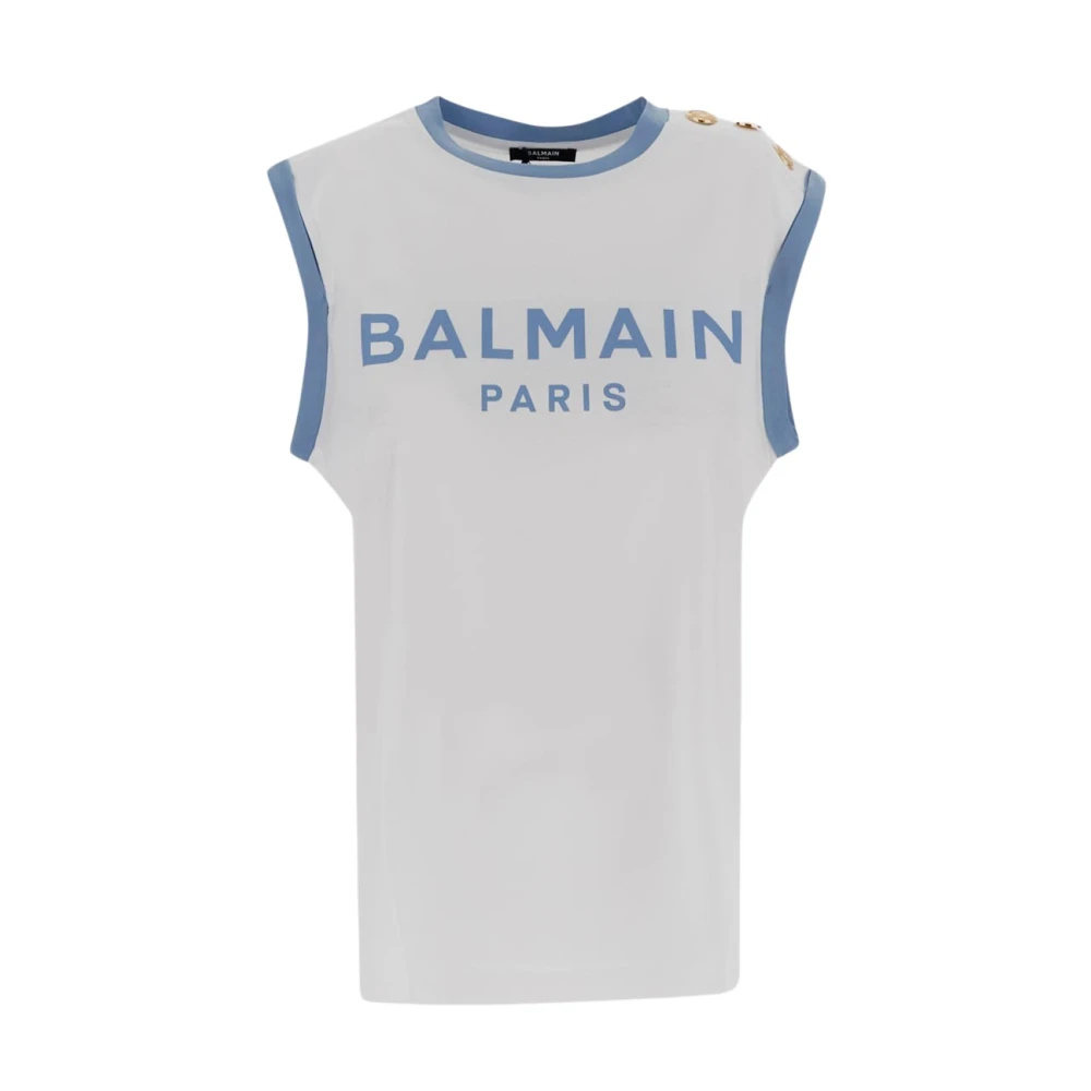 Balmain Wit Logo T-Shirt White Dames