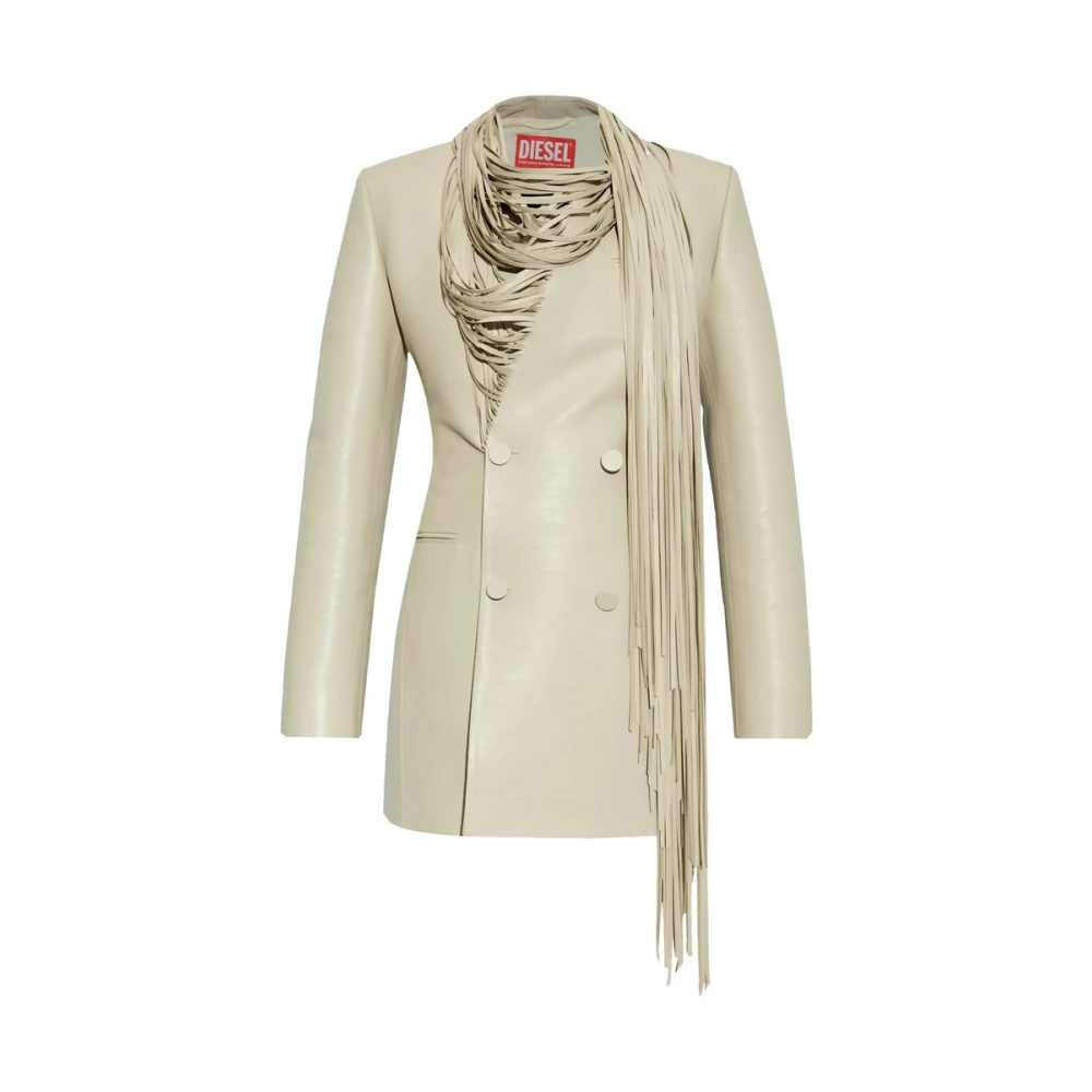Diesel - Abrigo Beige Cruzado Con Flecos - Jackets - Mujer - Beige - S