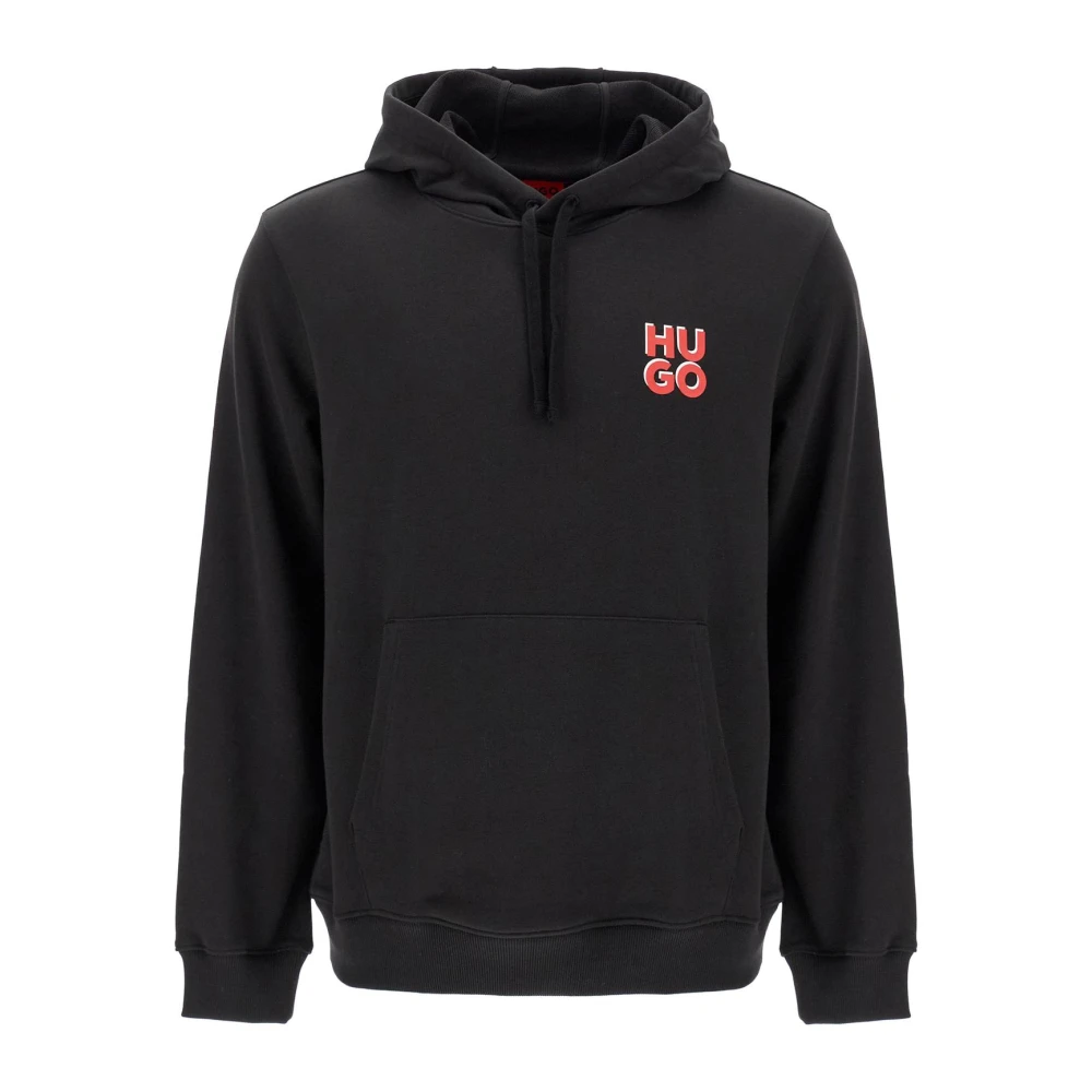 Hugo Boss Geborsteld Katoenen Hoodie met Logo Black Heren