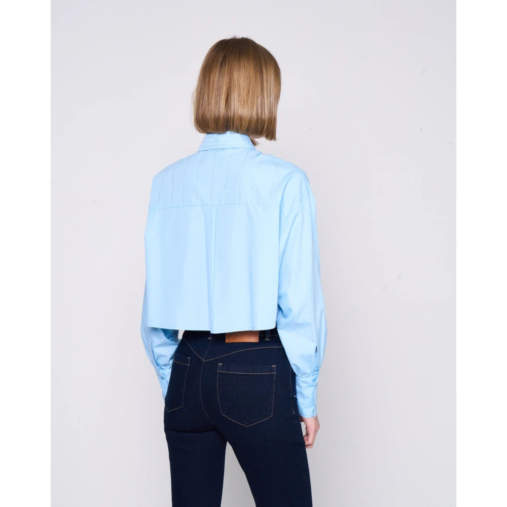 Silvian Heach Crop shirt met strass Blue Dames