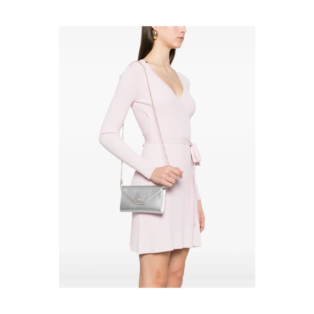 Twinset Zilverkleurige Foldover Clutch met Ketting Gray Dames