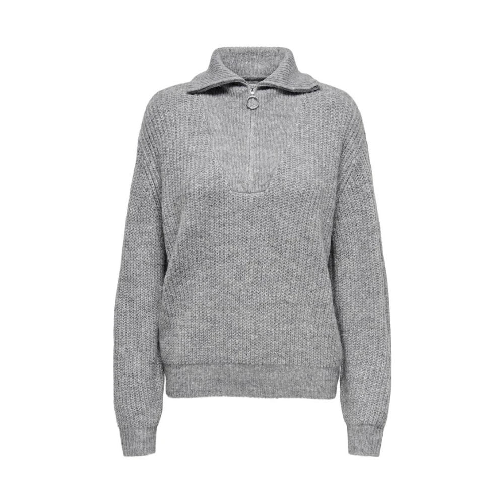 Only L S ZIP Pullover Medium Grey Melange Gray Dames