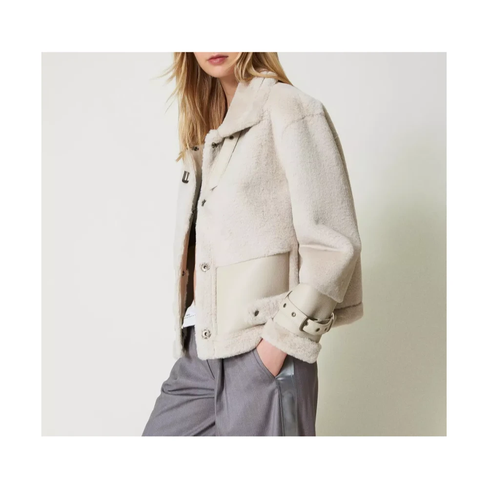 Twinset Jas van nepbont met bandjes Beige Dames