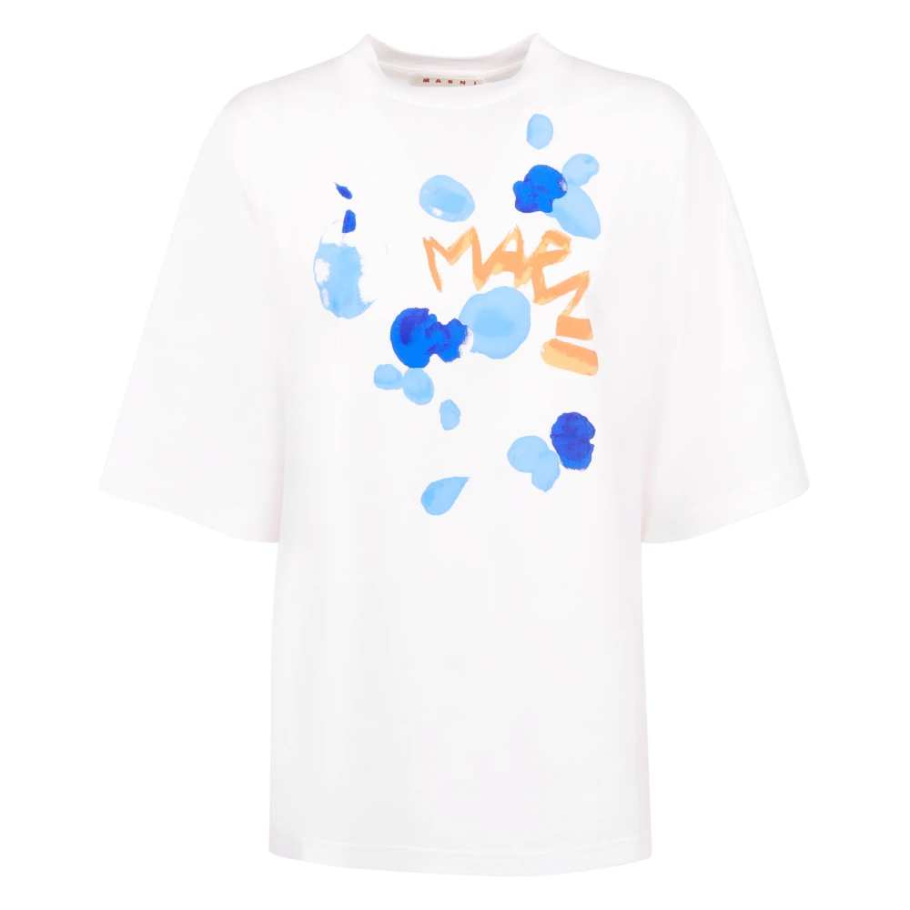 Marni katoenen t-shirt met druipend print White Heren