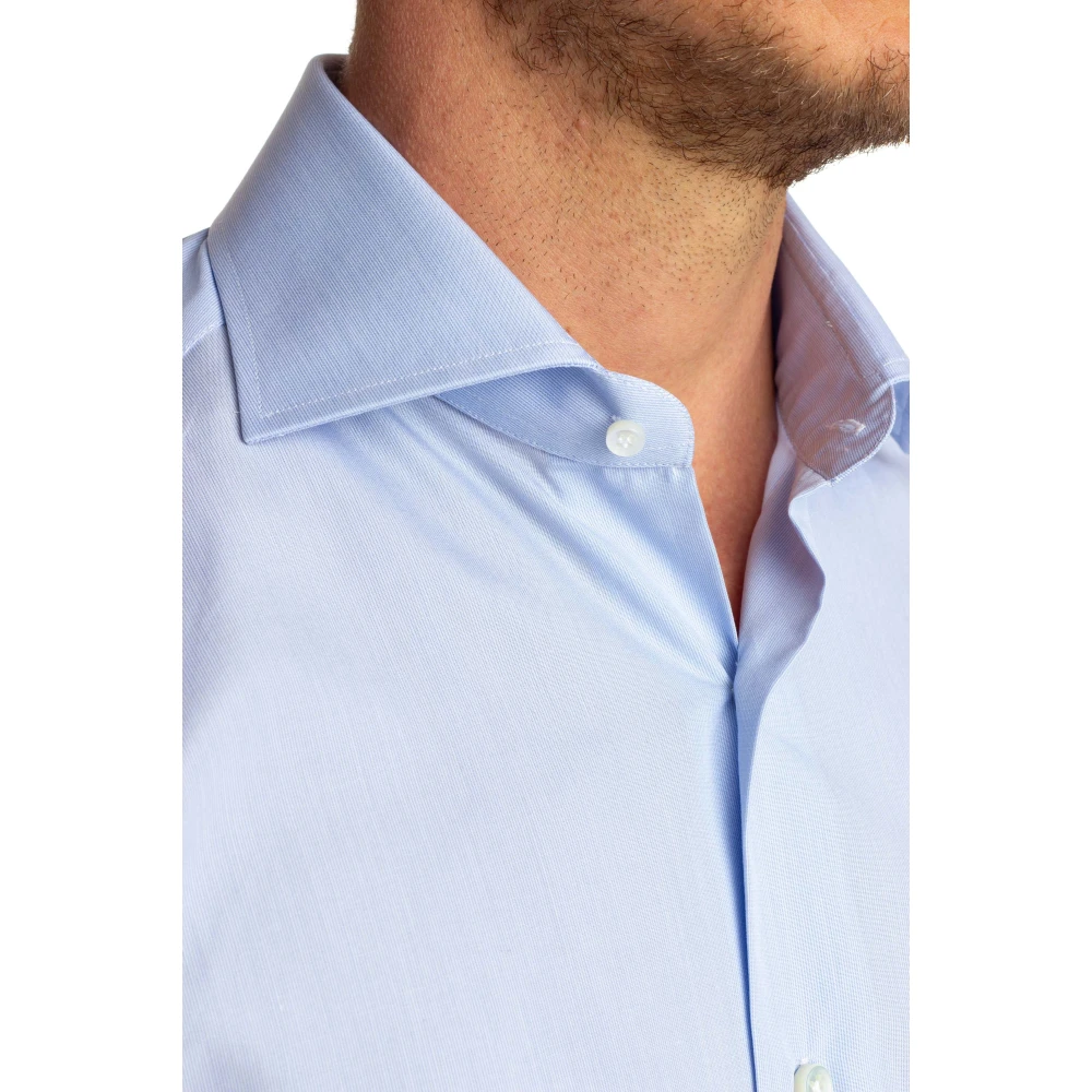 Barba Blauw Gestreept Op Maat Gemaakt Katoenen Overhemd Blue Heren