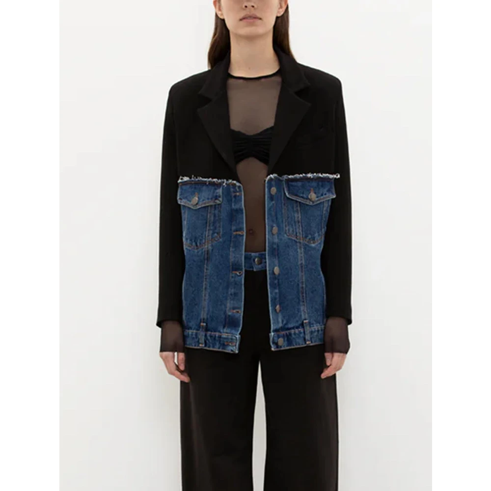 Jijil Zwarte Denim Inzet Jas Regular Fit Multicolor Dames
