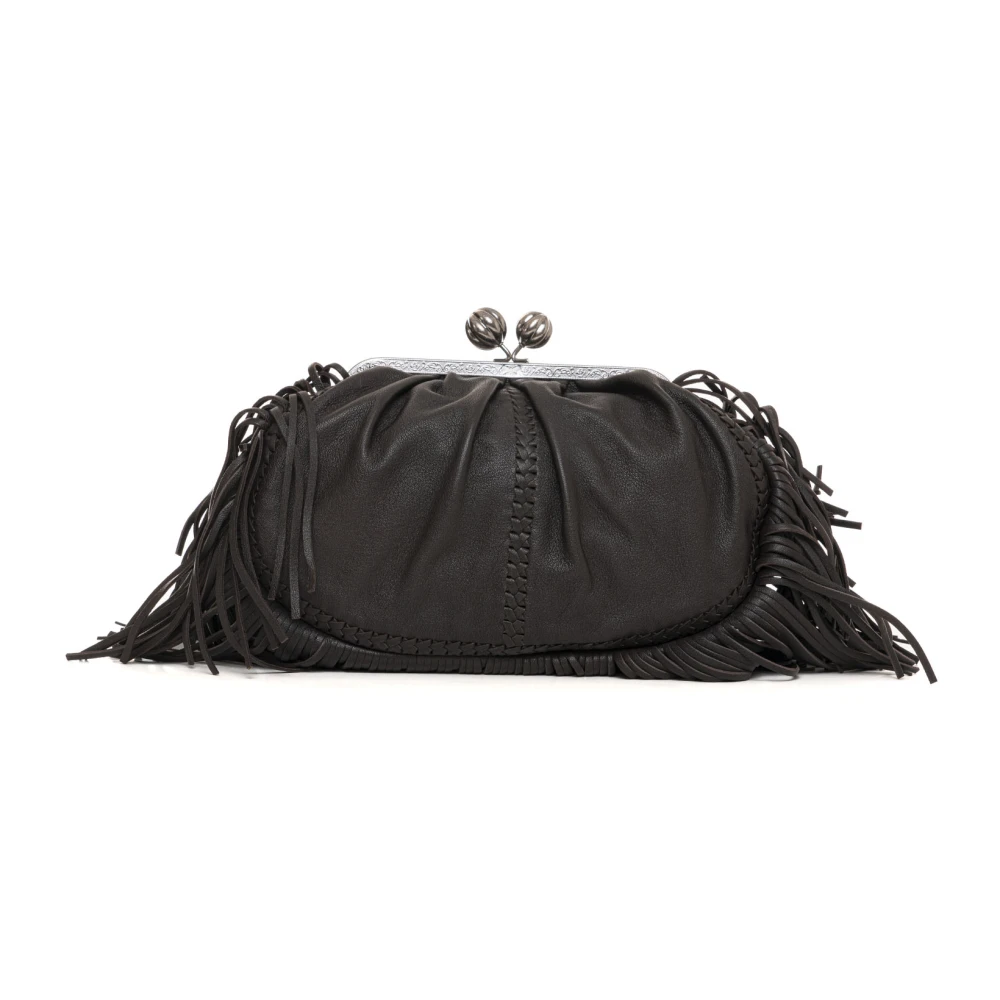 Max Mara Weekend Leren tas met franjes en metalen ketting Brown Dames