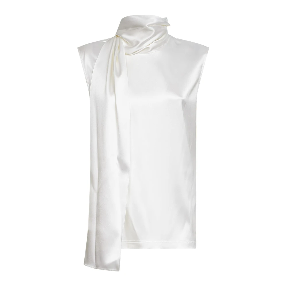 Bottega Veneta Women's White Blouses, S, Silk Stretch Satin Top