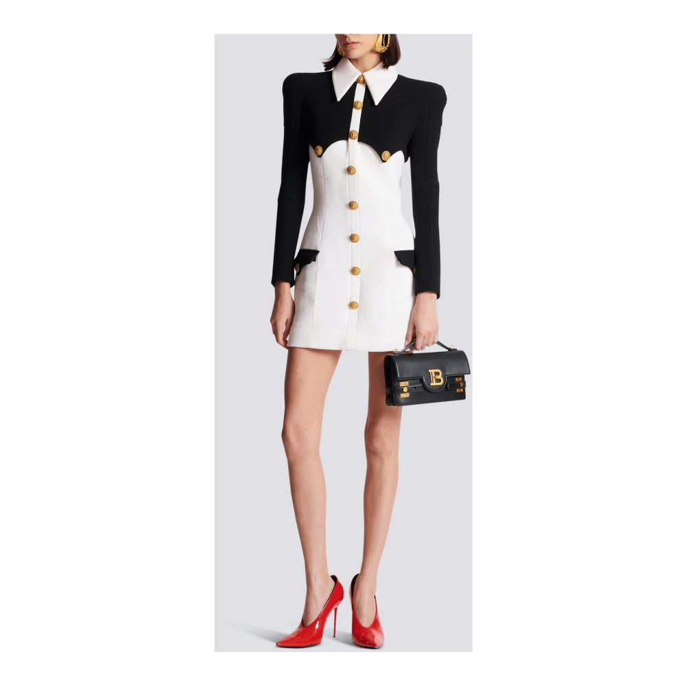 Balmain Korte Crêpe Jurk met Knopen White Dames