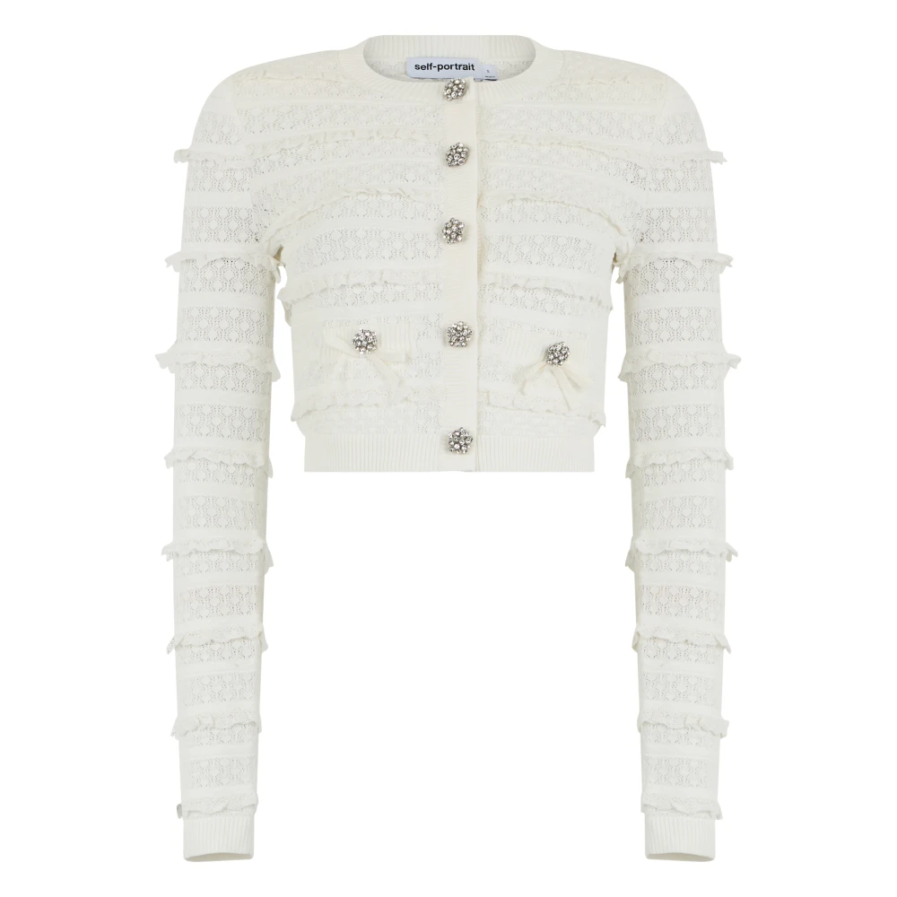 Self Portrait White Cardigans, Female, L, Pointelle-Knit Cardigan