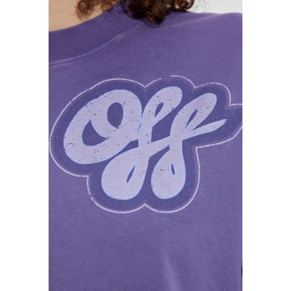 Off White T-shirt met bedrukt logo Purple Dames
