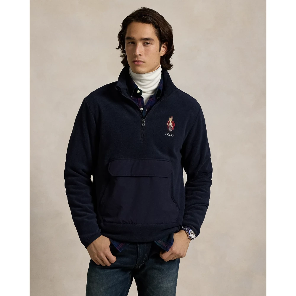Polo Ralph Lauren Hybride Fleece Hoodie met Polo Bear Blue Heren