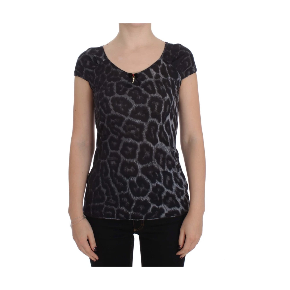 Roberto Cavalli Stijlvolle Luipaard Modal Top Gray Dames