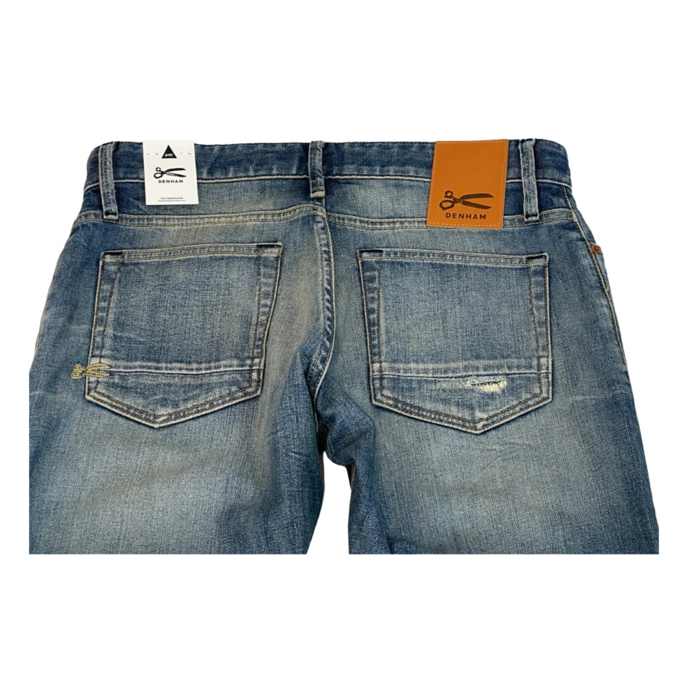 Denham Destroyed Straight Fit Donkerblauwe Jeans met Knoopsluiting Blue Heren