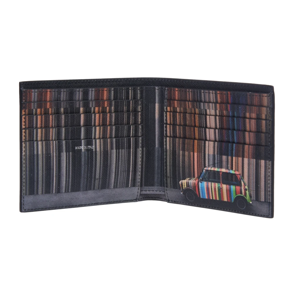 PS By Paul Smith Zwarte Leren Portemonnee Multicolor Print Black Heren