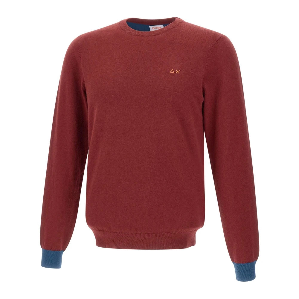 Sun68 Men's Red Elbow-Patch Ribbed-Cuff Jumper - Round-Neck Knitwear - Xl - Knitwear