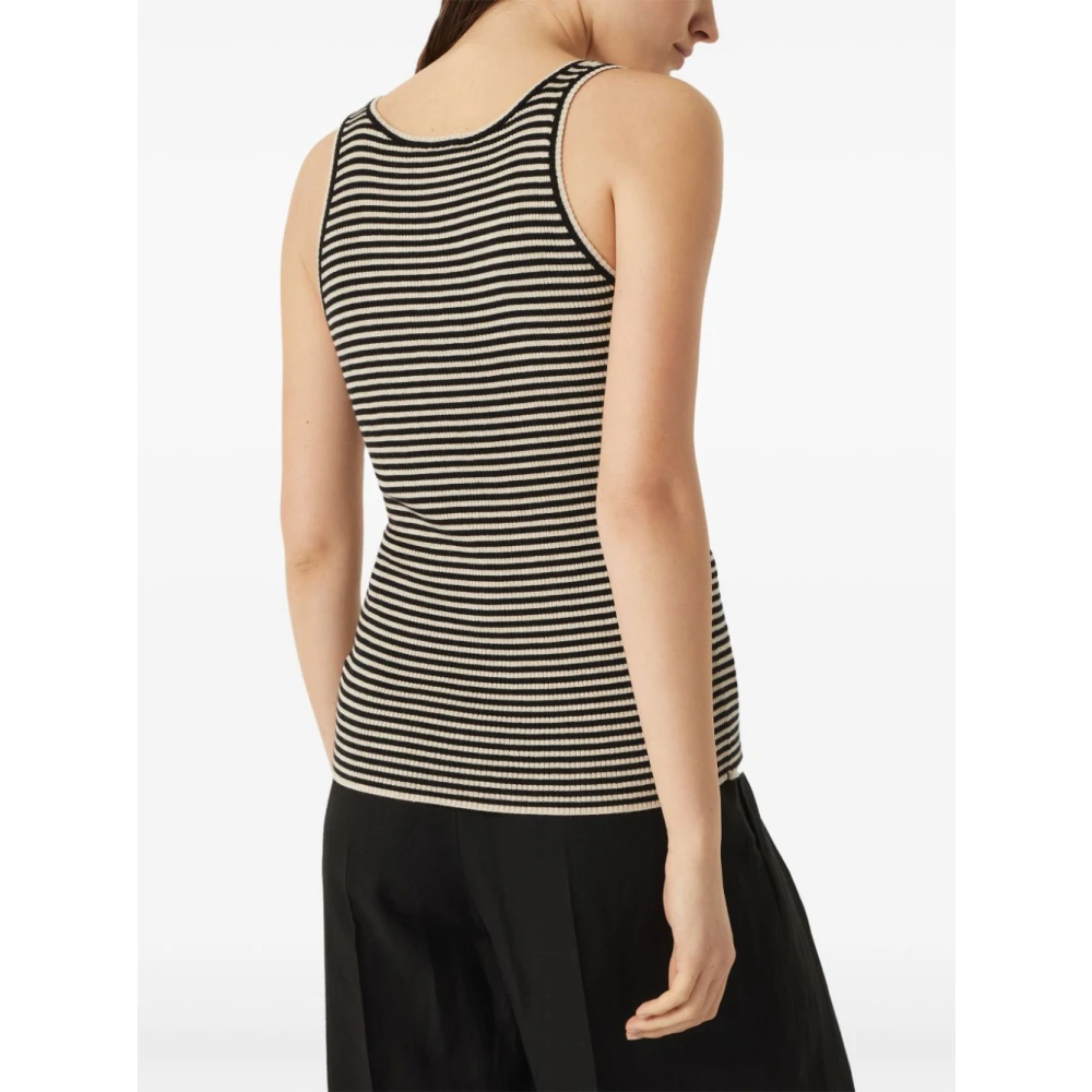 BRUNELLO CUCINELLI Gestreepte Canalé Top Black Dames