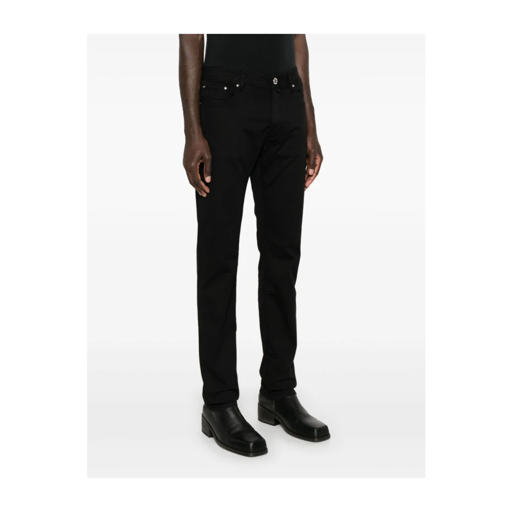 Jacob Cohën Slim Bard Broek Zwart Knoopsluiting Vijf Zakken Ontwerp Logo Patch Black Heren