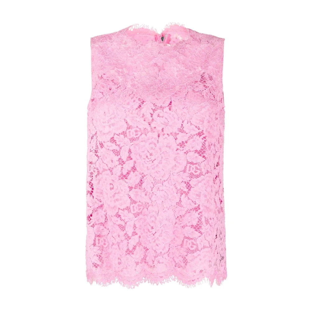 Dolce & Gabbana Roze Bloemen Kant Mouwloze Top Pink Dames