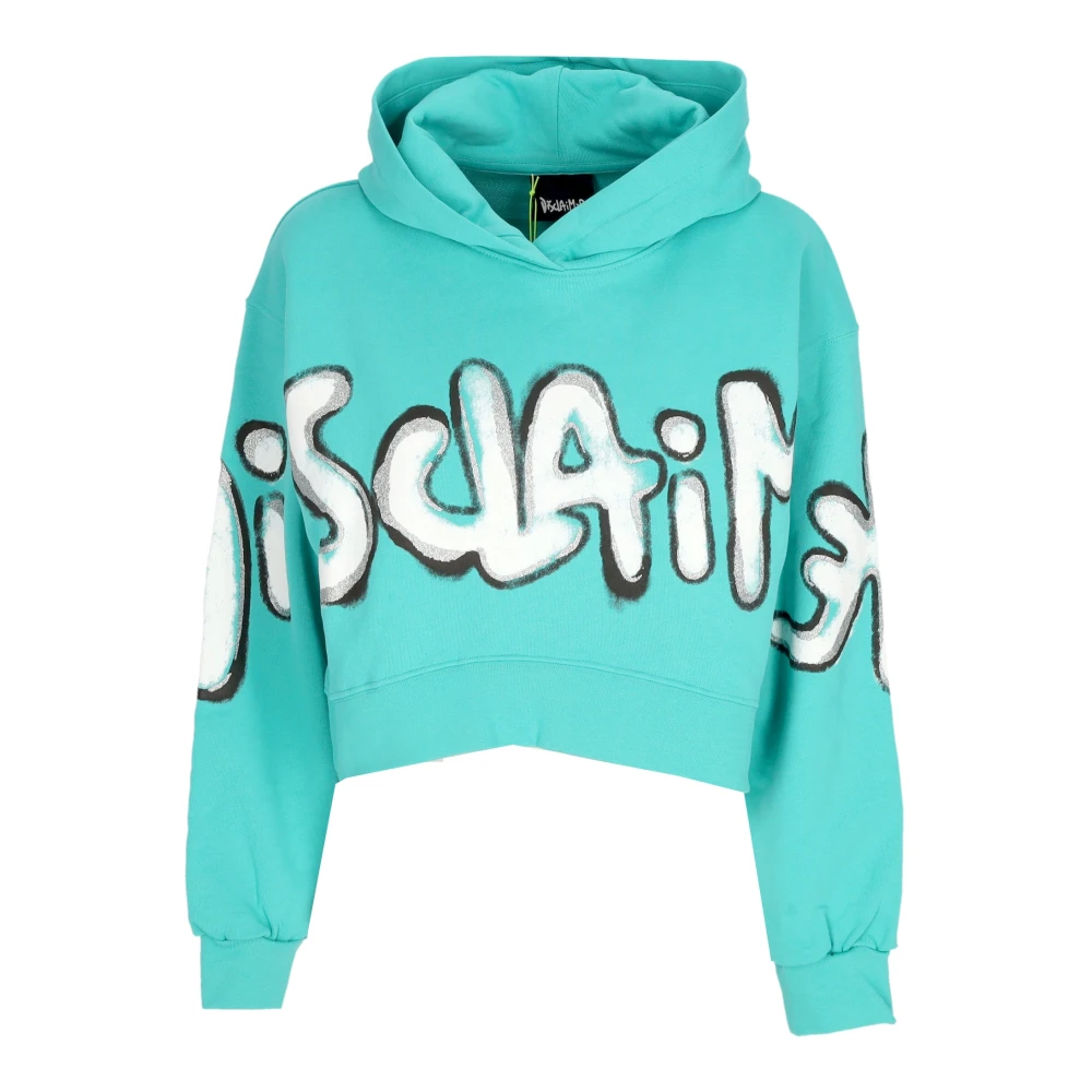Disclaimer Women's Blue Crop Hoodie Sweatshirt Cotton Ribbed Cuffs - Hoodies - M - Sweatshirts & Hoodies