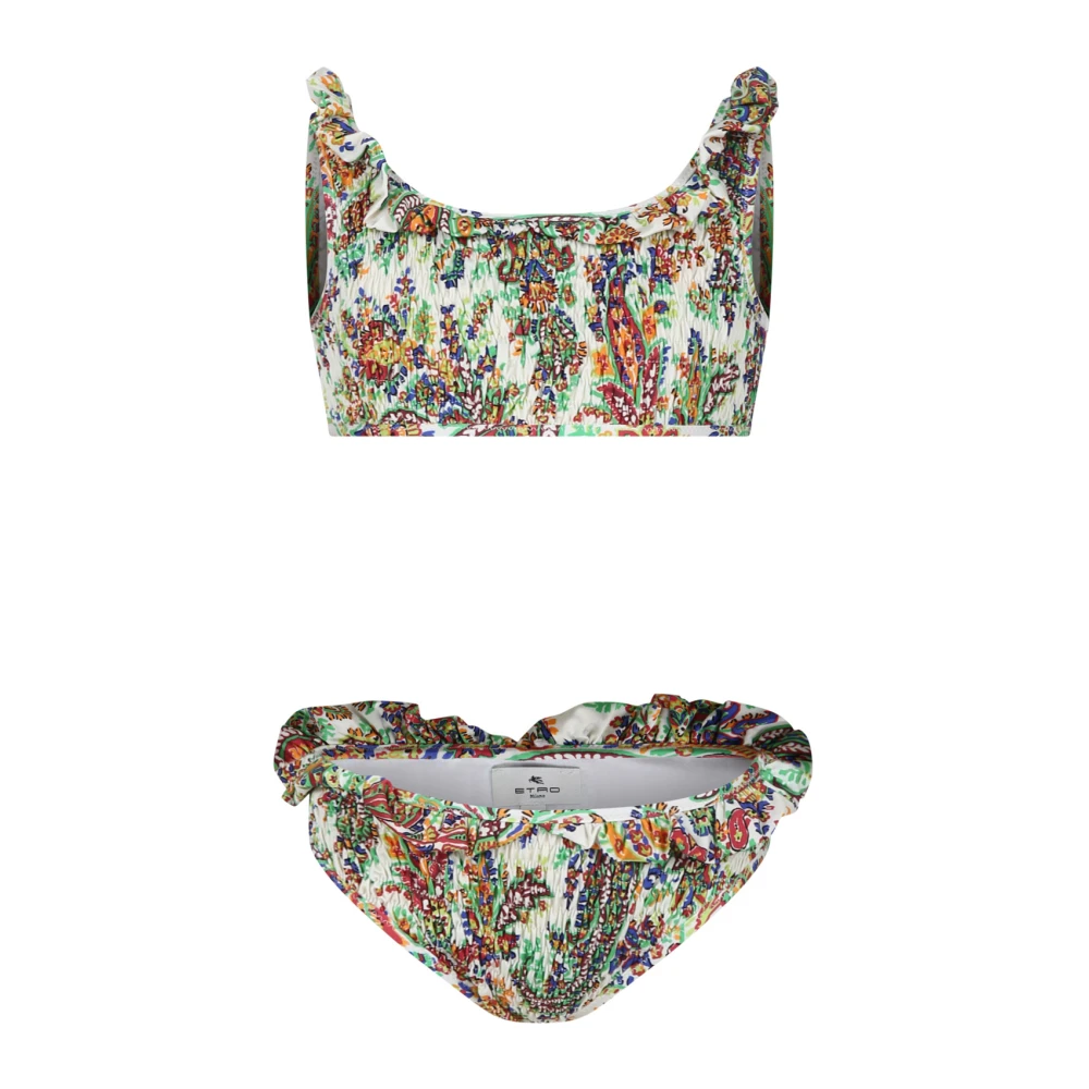 Etro Girls Multicolor Bikini,, Ivory Paisley Bikini With Ruffles Size 6 Y