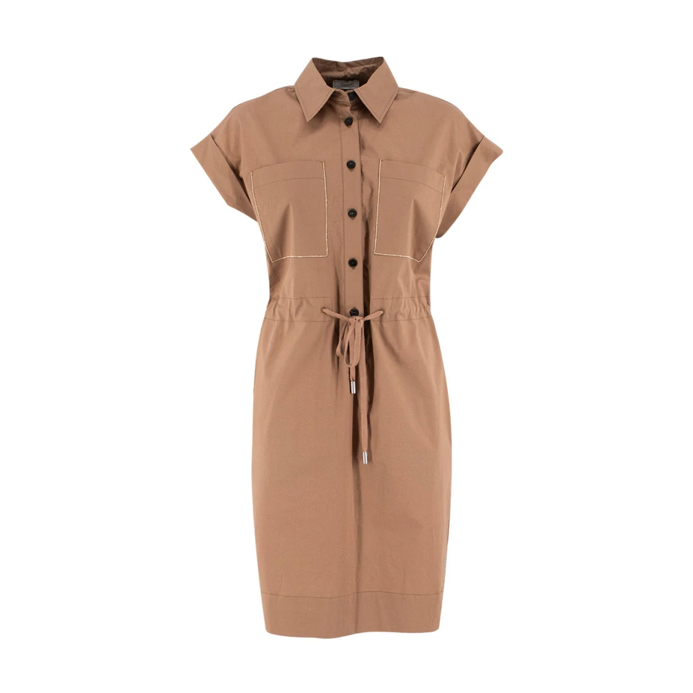 PESERICO Katoenen Kimono Mouw Jurk met Zakken Orange Dames