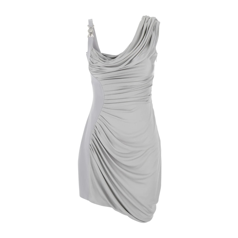 Versace Grijze Gedrapeerde Mini Jurk met Medusa '95 Gray Dames