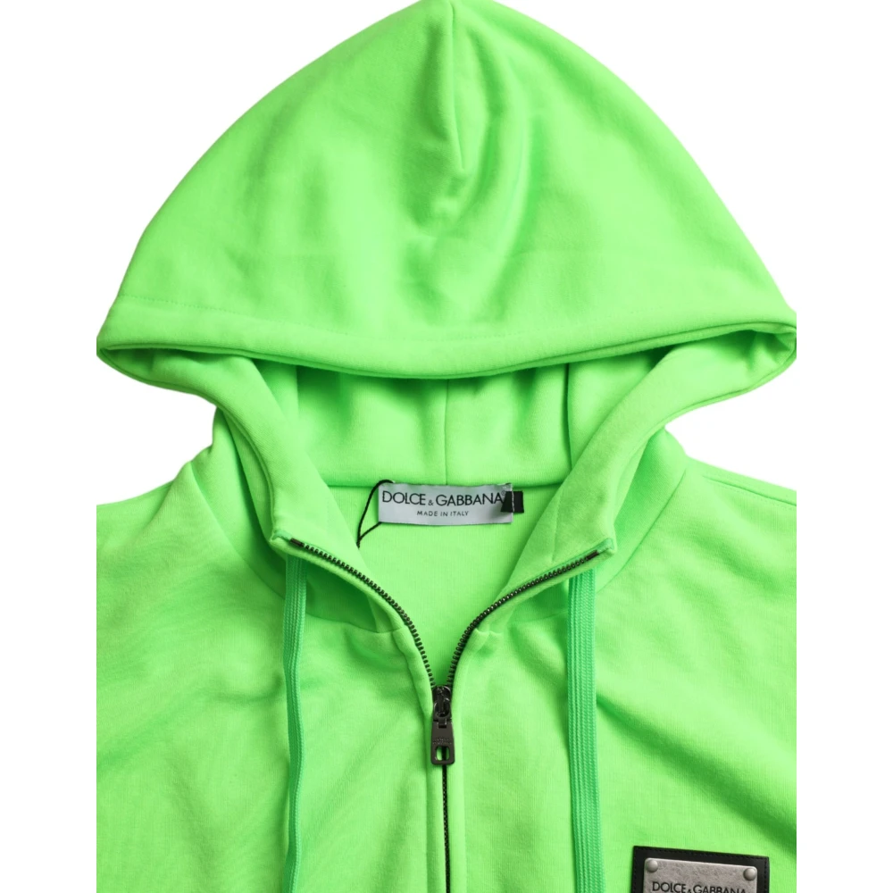 Dolce & Gabbana Neon Green Full Zip Hoodie Sweater Green Heren
