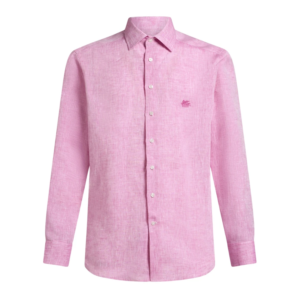 ETRO Roze Linnen Overhemd Logo Borduurwerk Pink Heren