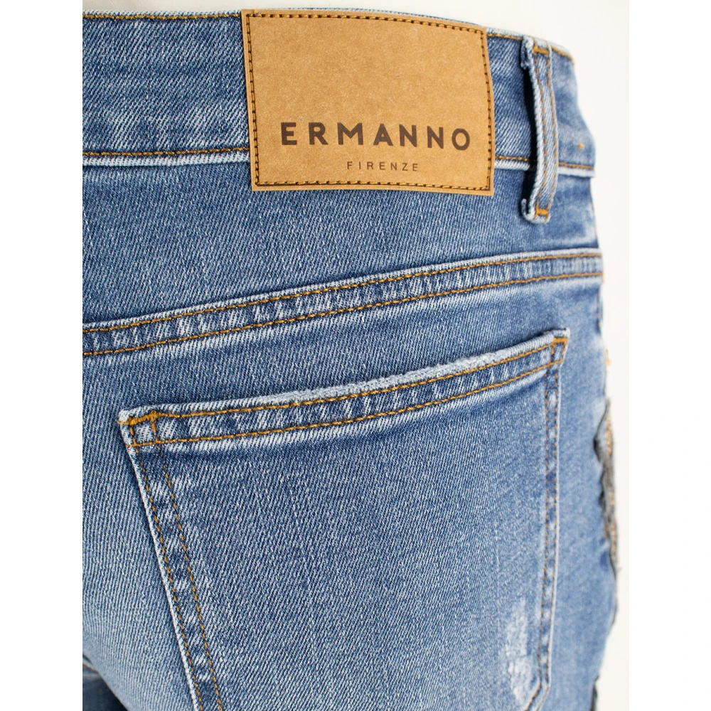 Ermanno Scervino Bloemige Skinny Jeans met Gouden Garens Blue Dames