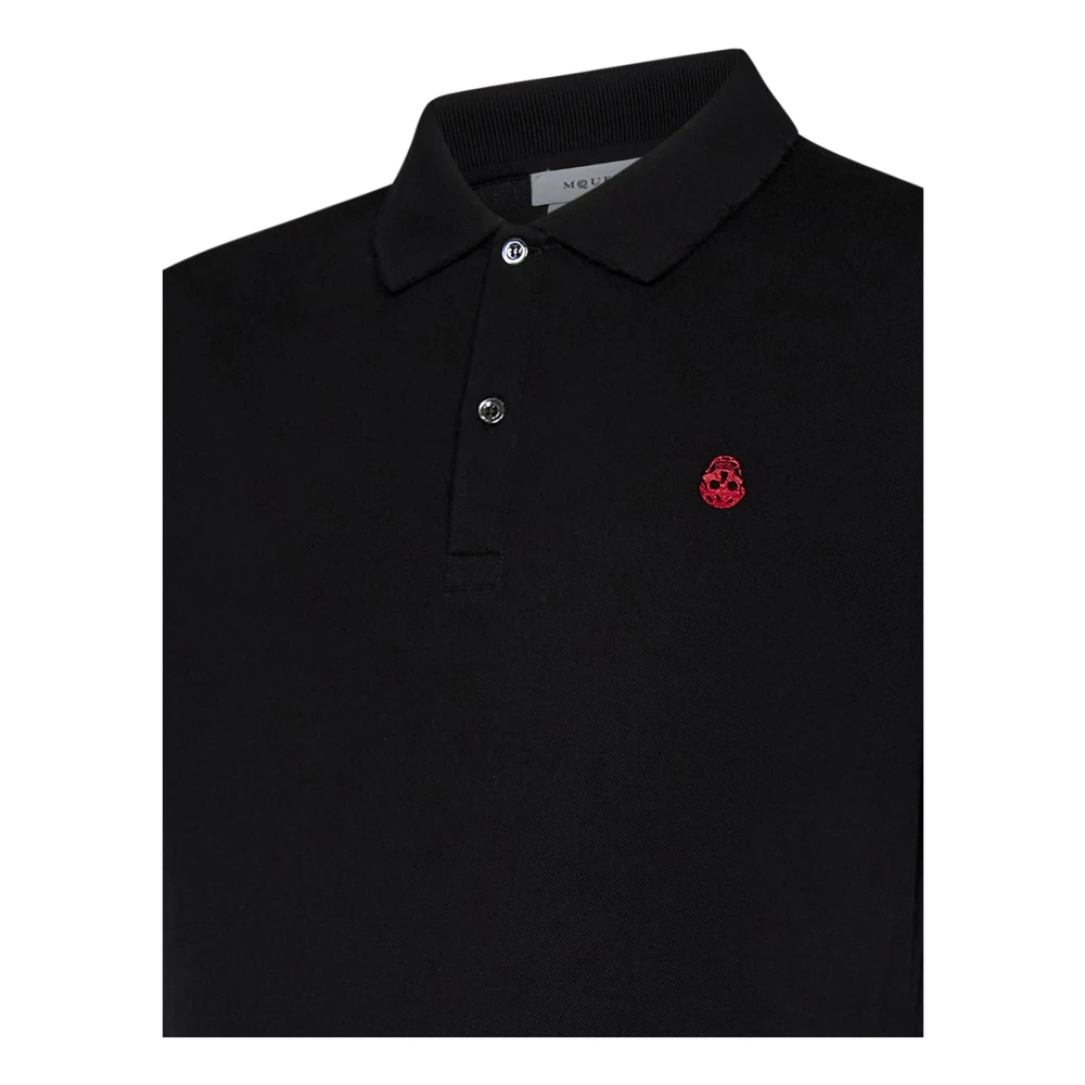 alexander mcqueen Zwarte Polo Shirt met Omgekeerd Skull Design Black Heren