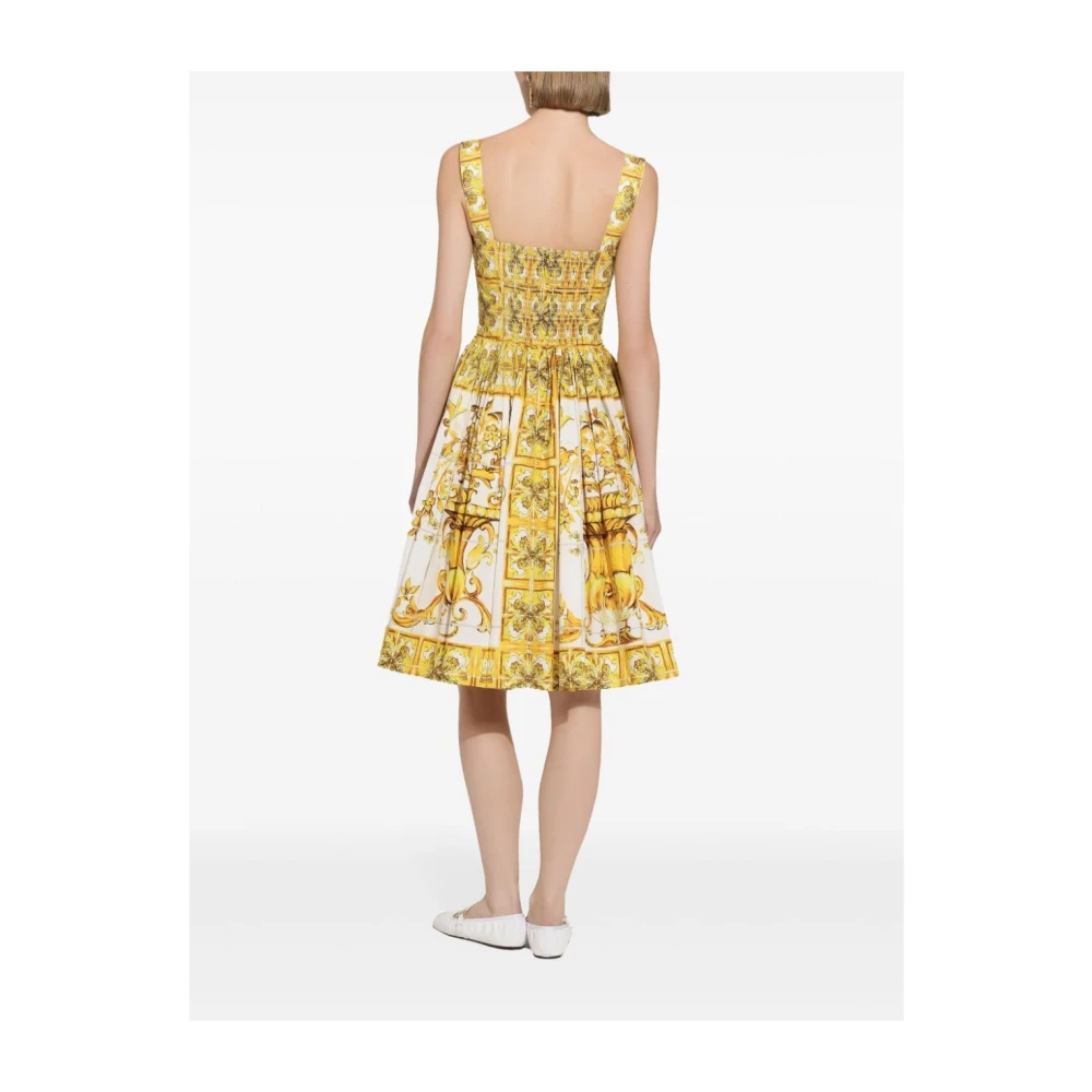 Dolce & Gabbana Gele Majolica Print Bustier Jurk Yellow Dames