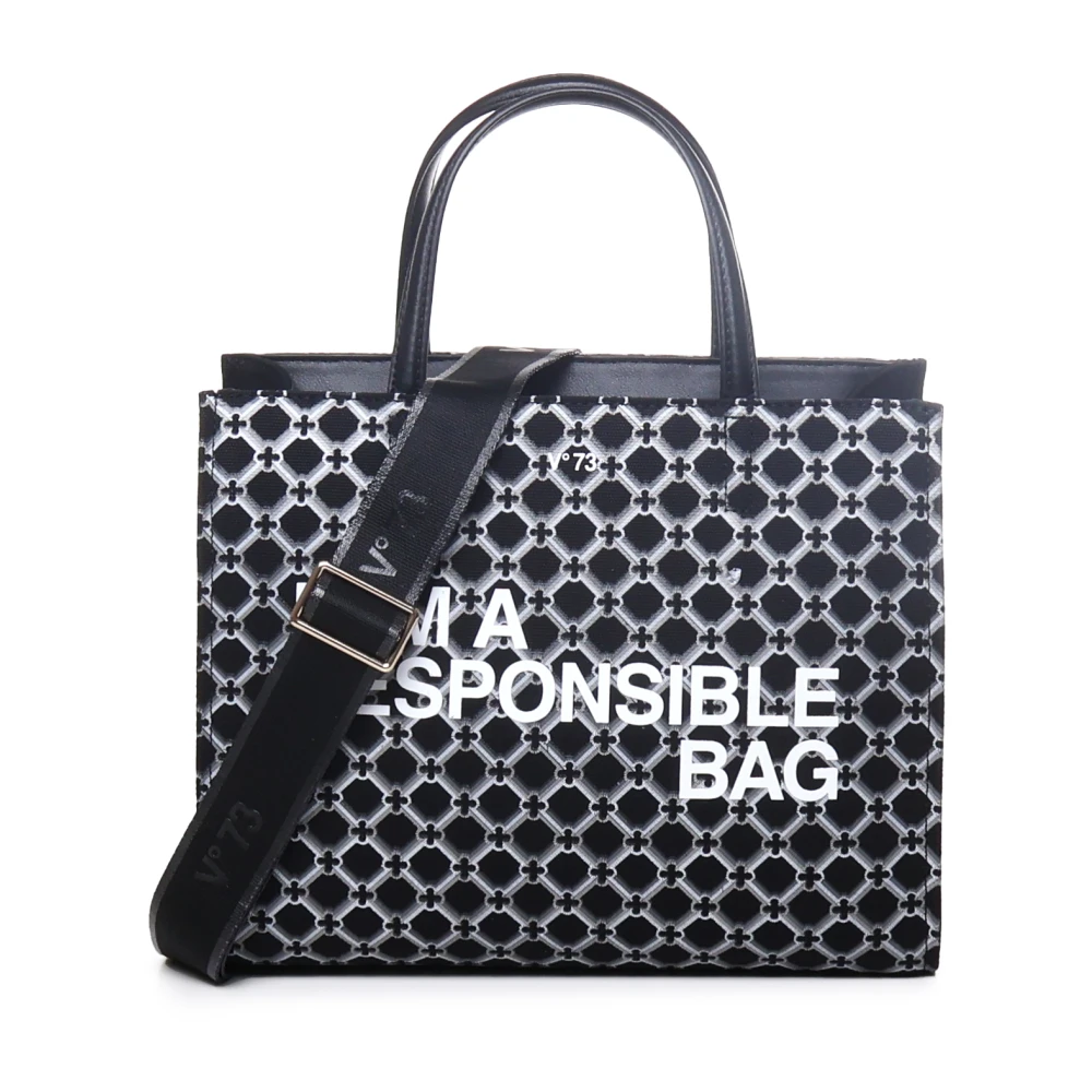 V73 Zwarte Geometrische Print Tas Black Dames