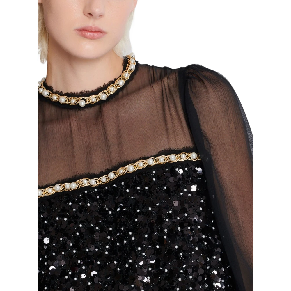 Balmain Chiffon- en kraal paillettenjurk Black Dames