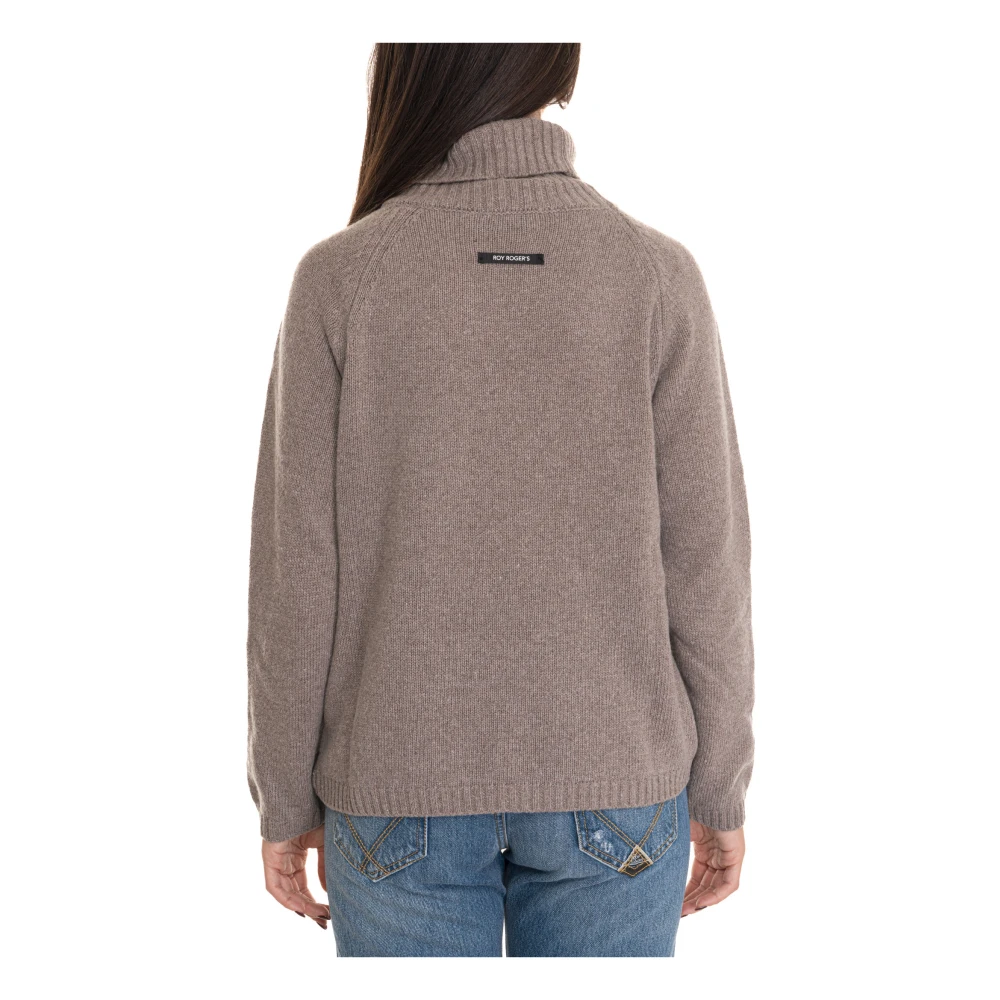 Roy Roger's Turtle Neck Pullover met kabelbreisel Beige Dames