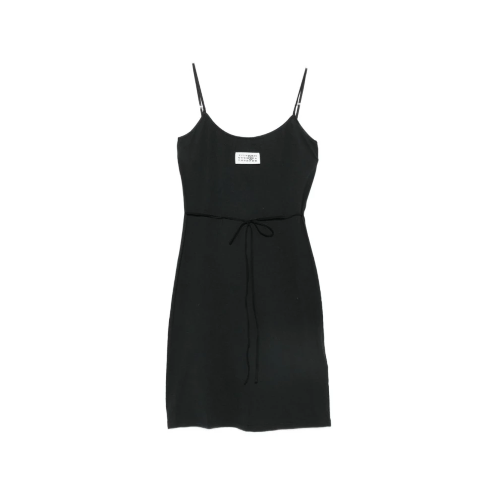 Mm6 Maison Margiela Women's Black Spaghetti-Strap Logo-Patch Mini Dress - Short Dresses - L - Dresses