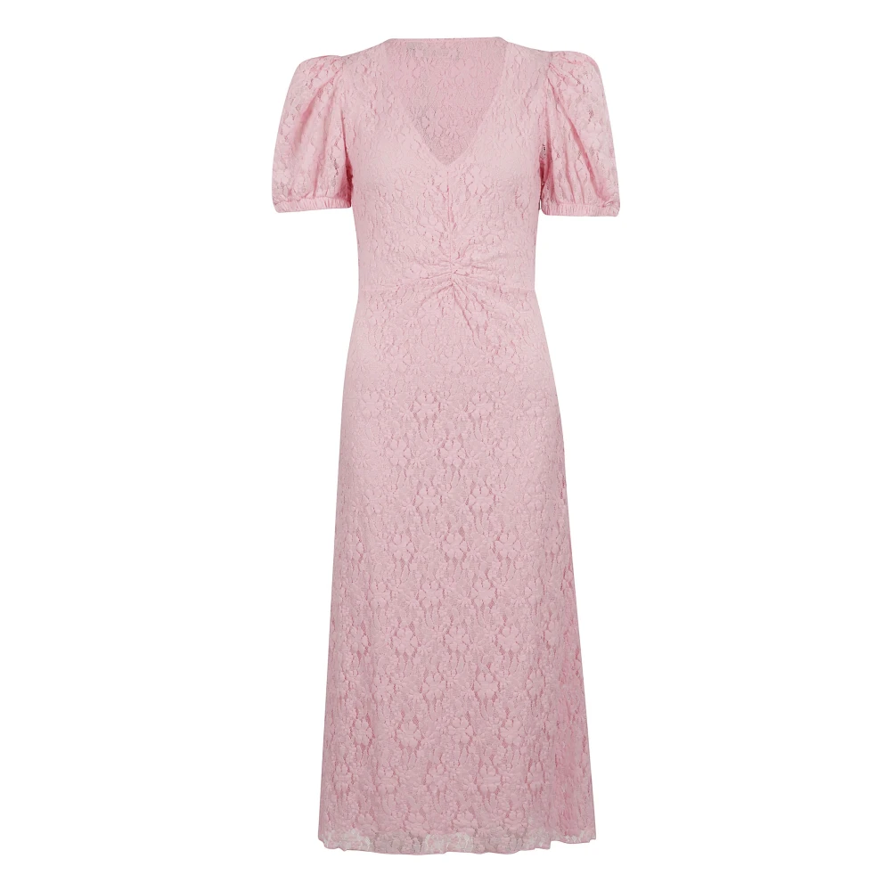 Rotate Birger Christensen Bubblegum Roze Midi Jurk met Ballonmouwen Pink Dames