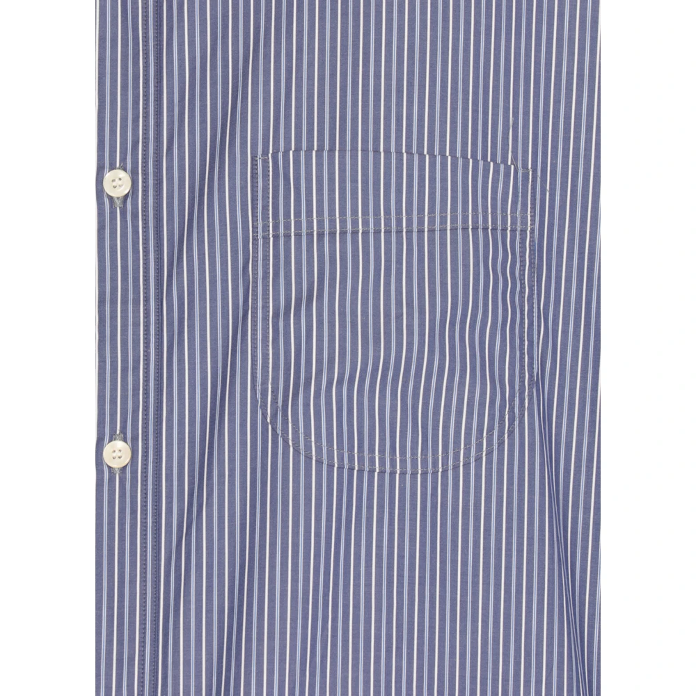 Junya Watanabe Blauw Katoenen Overhemd met Gestreept Patroon Blue Heren