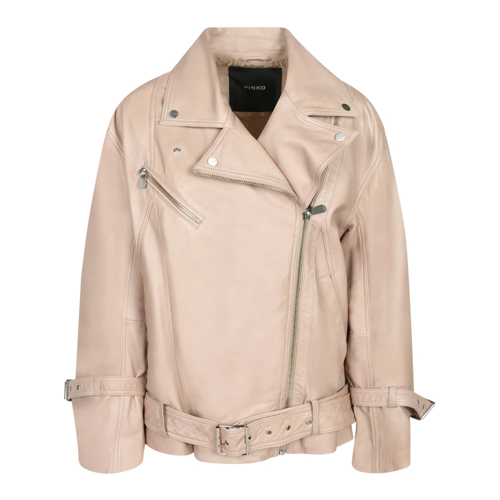 Pinko Women's Beige Light Jackets, M, Leather Biker Jacket