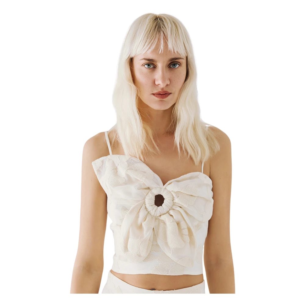 Access Fashion Vrouw Beige Tops Dames, S, Polyester, Bustier Top Met Een Bloem