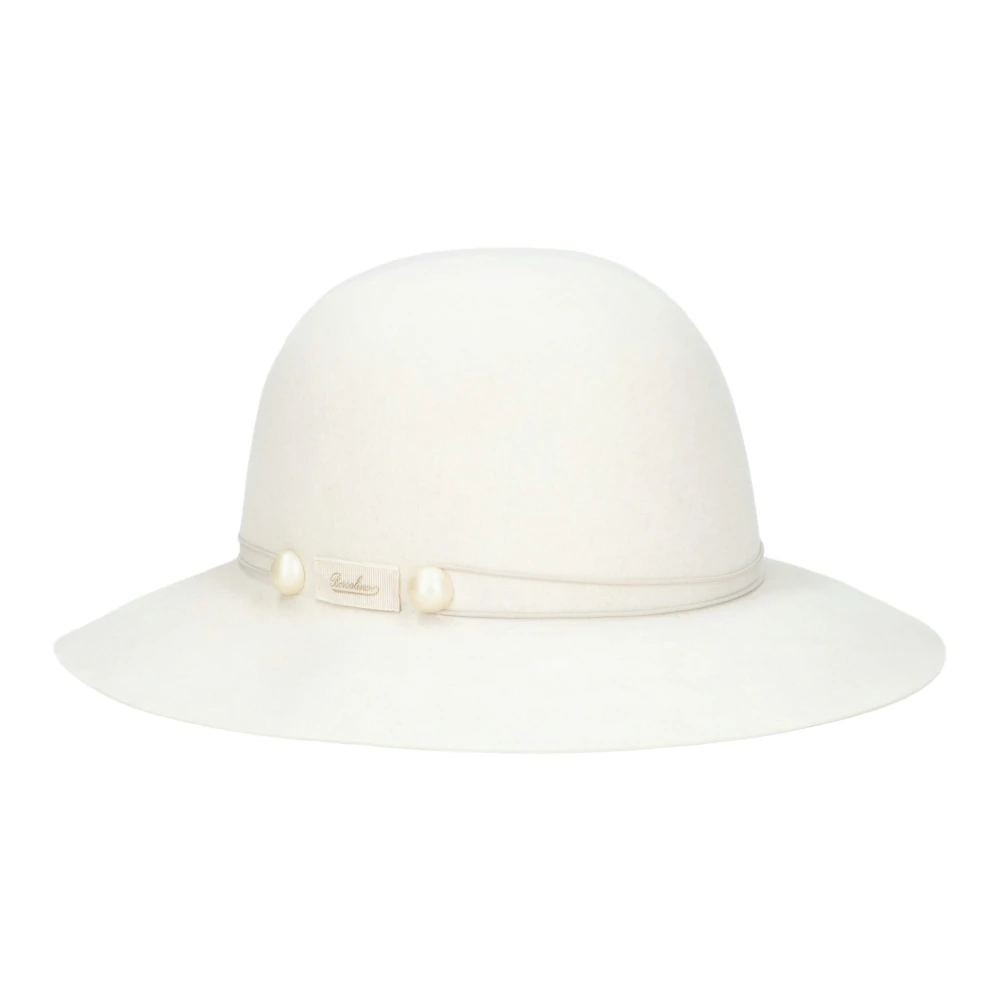 Borsalino Elegante parelversierde vilten hoed White Dames
