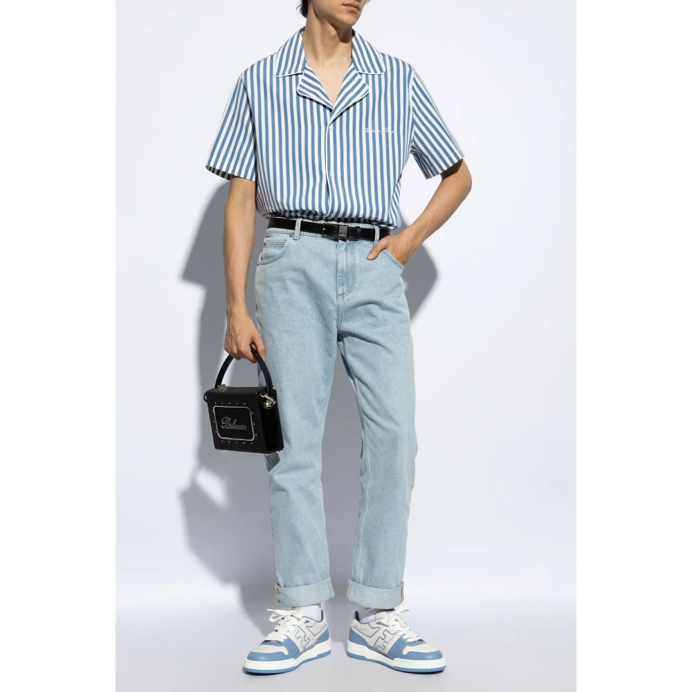 Balmain Logo Shirt Blue Heren