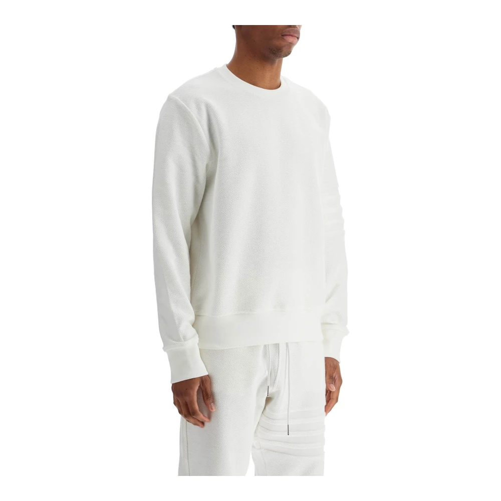 Thom Browne Gestreepte Katoenen Crewneck Sweatshirt White Heren