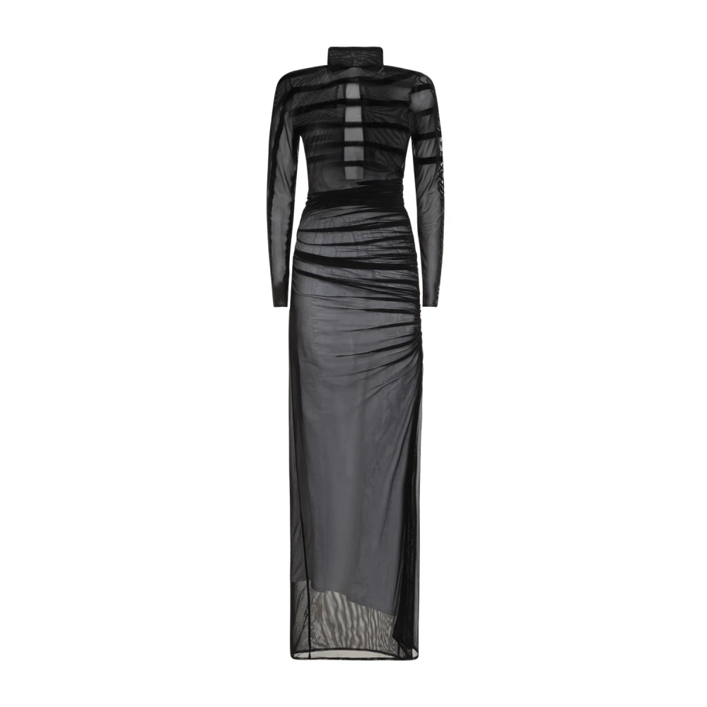 Jean Paul Gaultier Women's Black Maxi Dresses, S, Turtleneck Dress With Stripes